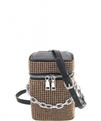 Sparkling Rhinestone Zipper Crossbody Bag 6617 GOLD